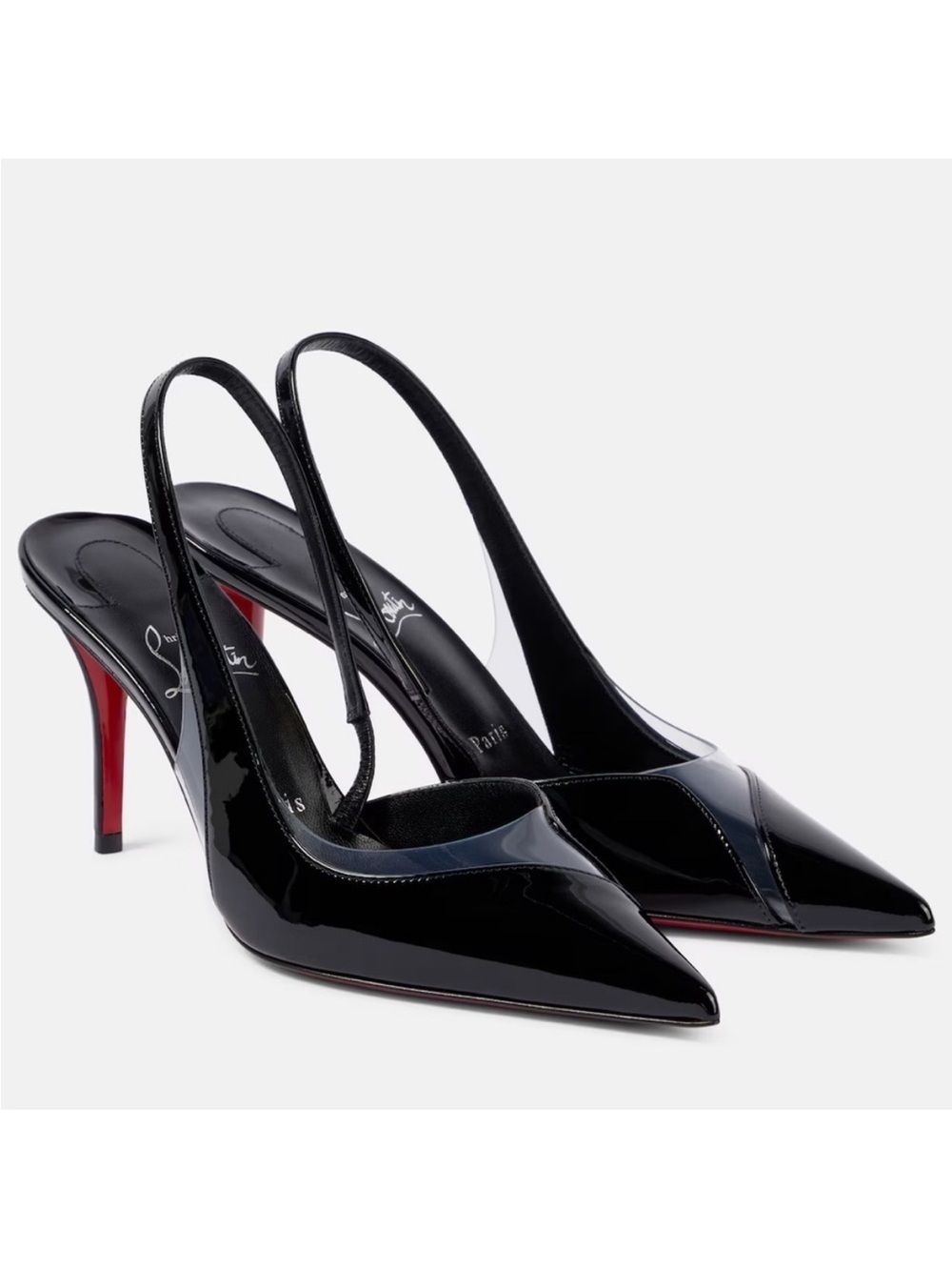 New Size 37.5 Christian Louboutin Posticha 80 leather and PVC slingback pumps